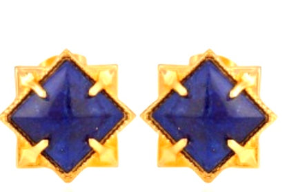 Natural Blue Lapis Lazuli Pyramid Stud Earrings