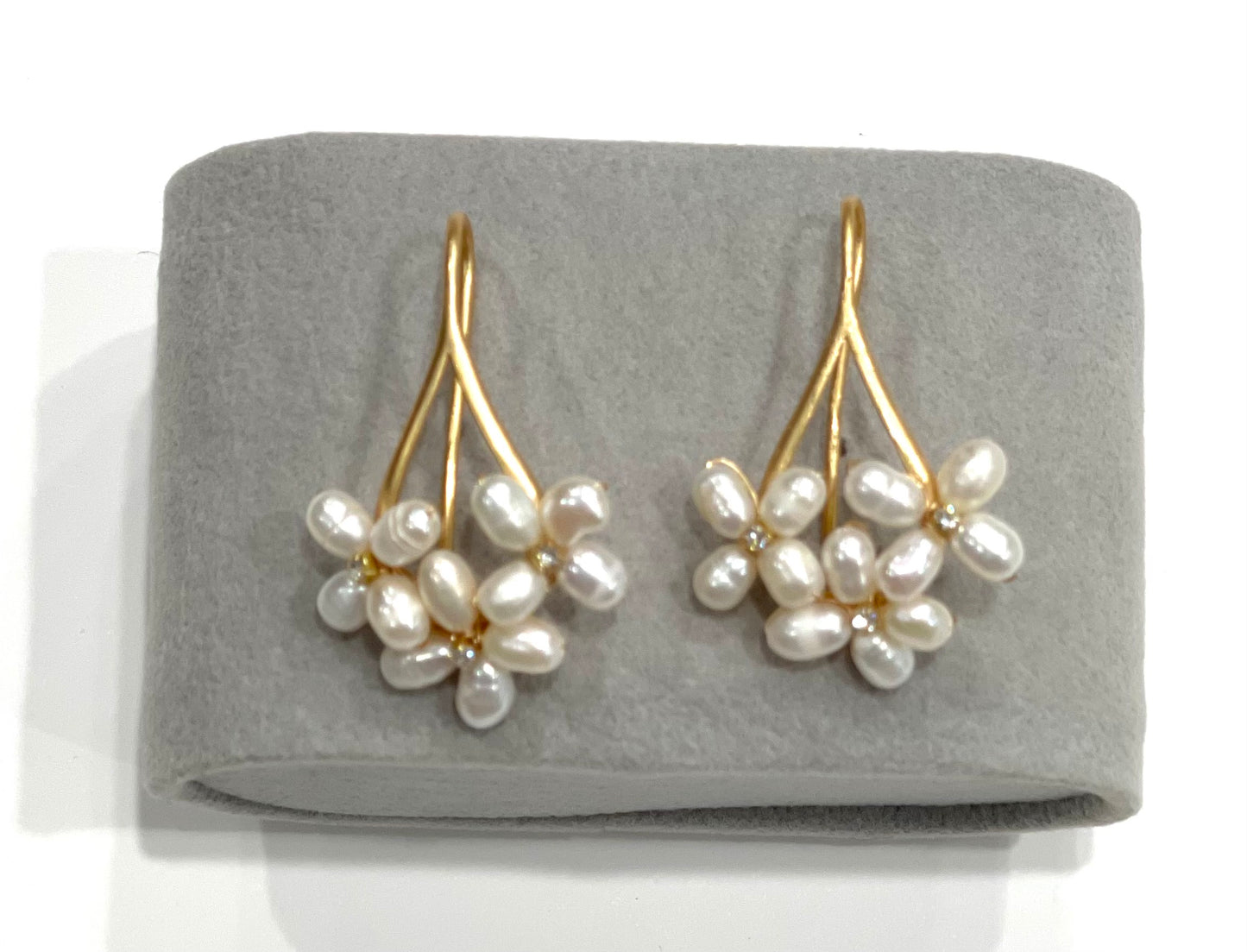Freshwater Pearl Flower Cluster Dangle Earrings 2”