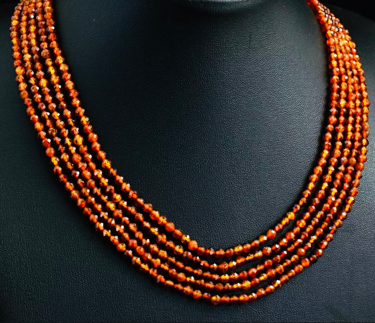 Cinnamon Hessonite Garnet Multi-Strand Gemstone Statement Necklace