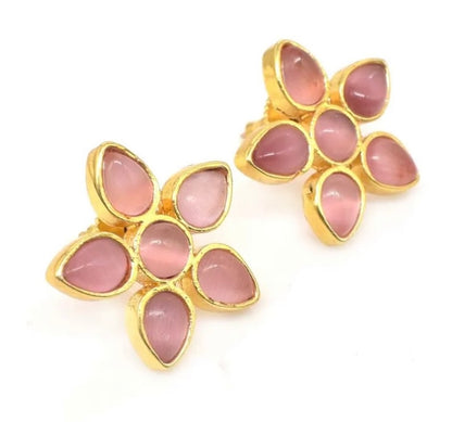 Pink Kunzite and Cat’s Eye Gemstone Earrings 1”