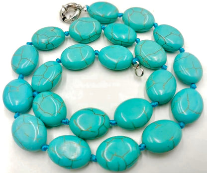 Turquoise Gemstone Double-Knotted Beaded Necklace 18”