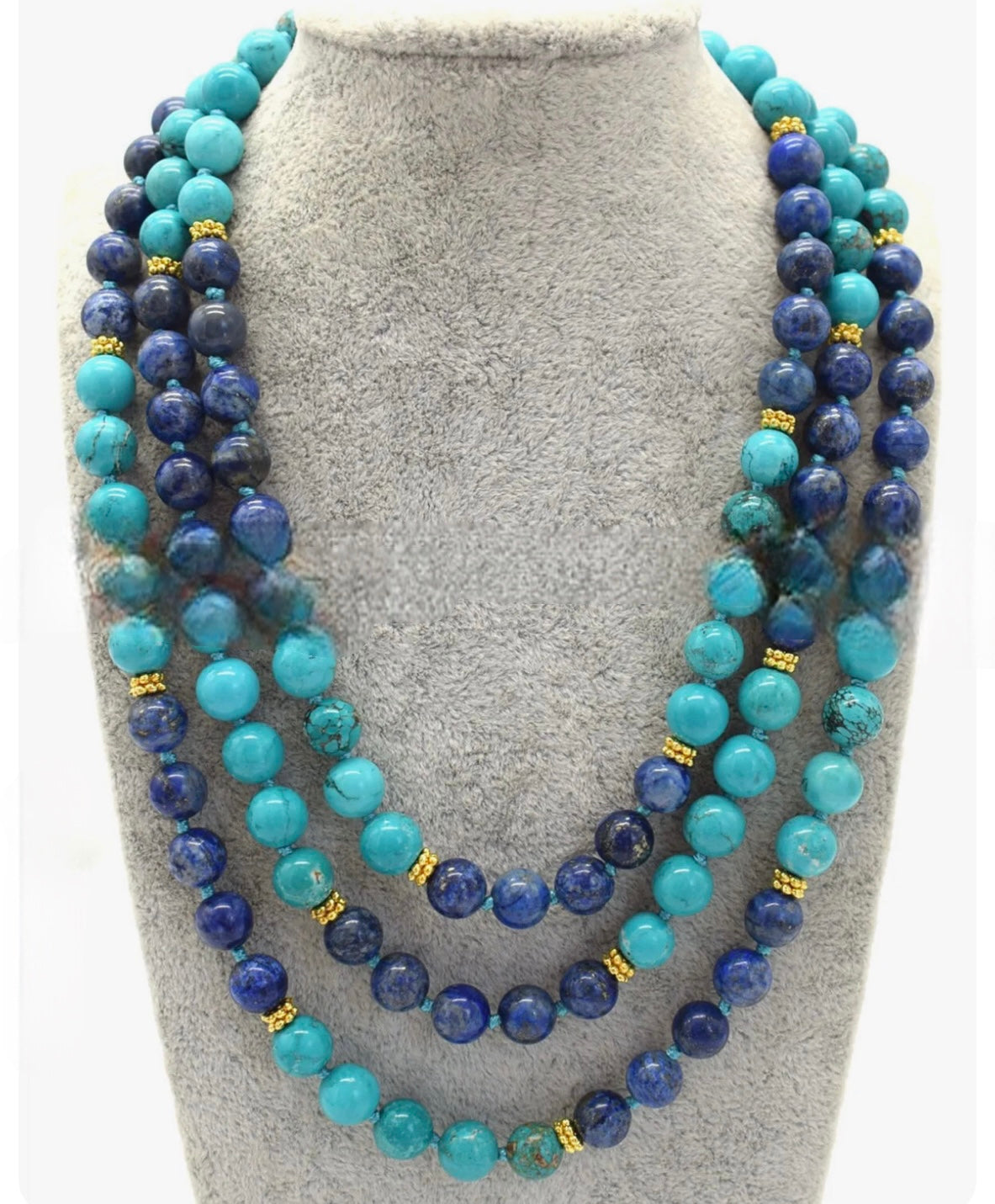 Lapis Lazuli and Turquoise Gemstone Beaded Necklace 18”