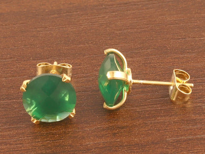 Green Quartz Gemstone Stud Earrings