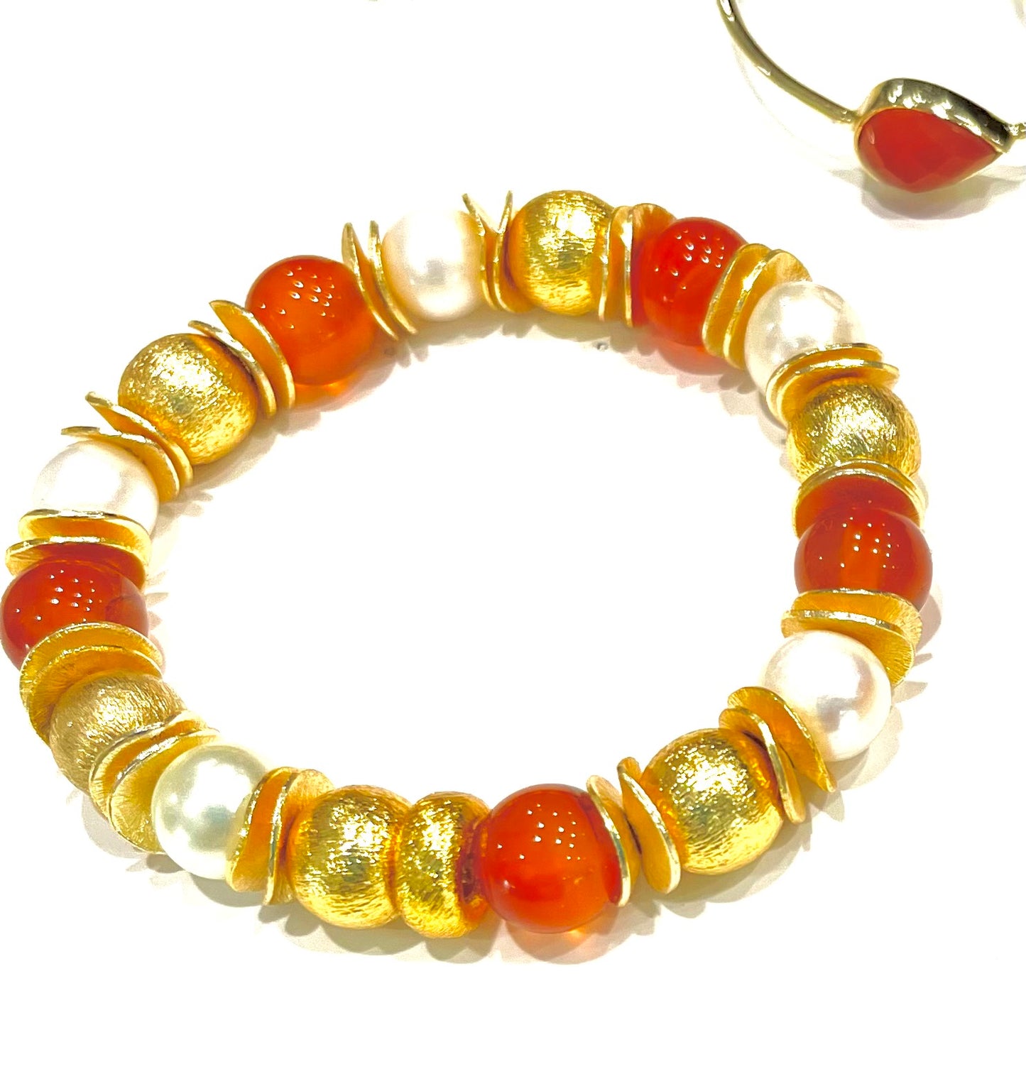 Orange Carnelian Pendant Necklace, Bracelet and Hoops Set