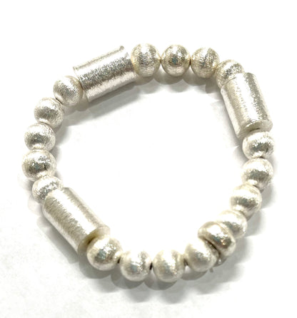 Amazonite Gemstone and Silver Bali Beaded Bracelet Stack
