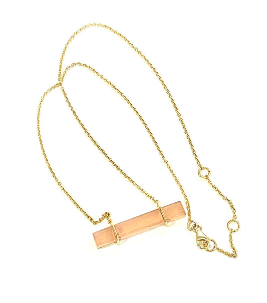 Pink Quartz Gemstone Bar Pendant Necklace 18”