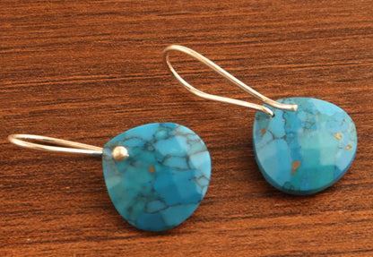 Sterling Silver Heart-Shaped Turquoise Gemstone Dangle Earrings 1”