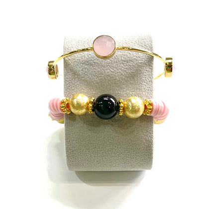 Petite Pink Quartz and Black Onyx Bracelet Set
