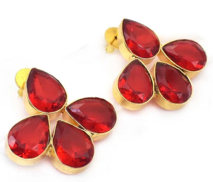 Red Garnet Quartz Stud Earrings 1.5”