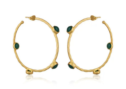 Oversized Green Onyx Inside-Out Gold Vermeil Statement Hoops 2.5”