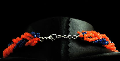 Stylish Orange Carnelian & Blue Onyx Gemstone Multi-Strand Statement Necklace 21"