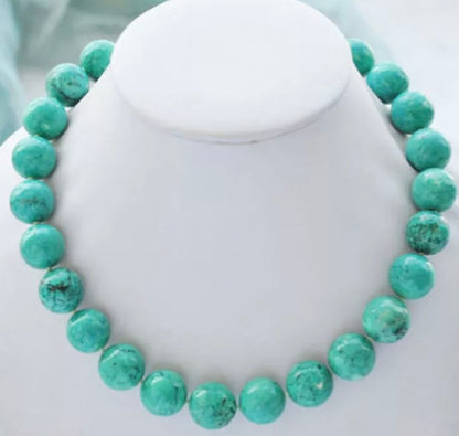 Timeless Blue Turquoise Gemstone Statement Necklace 18"