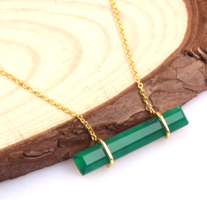 Green Onyx Gemstone 24k Gold Bar Necklace
