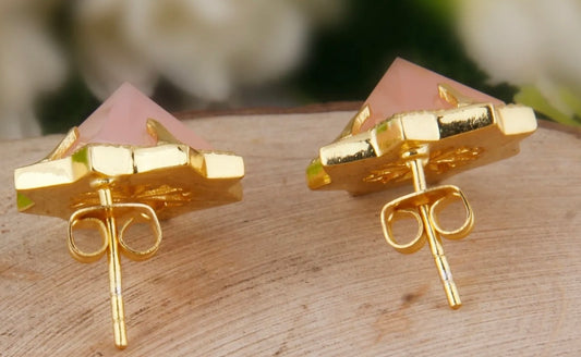 Light Pink Rose Chalcedony Pyramid Stud Earrings