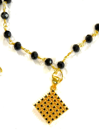 Dainty Black Onyx Gold Chain Necklace with Onyx Pendant 18"