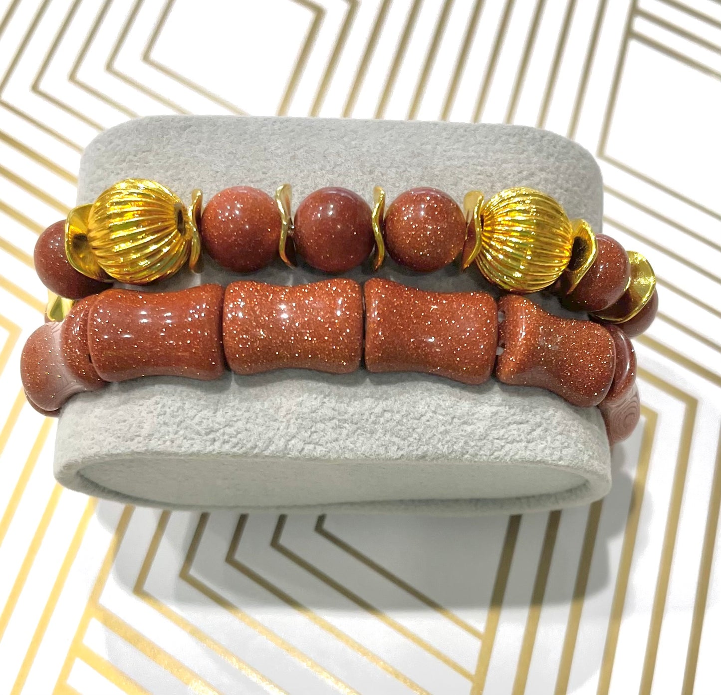 Shimmering Golden Sandstone Gemstone Bracelet Stack