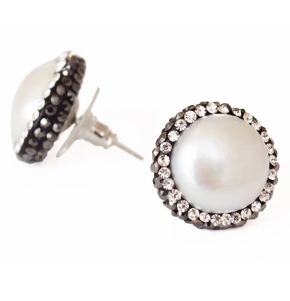White Coin Pearls & Marcasite Gemstone Stud Earrings