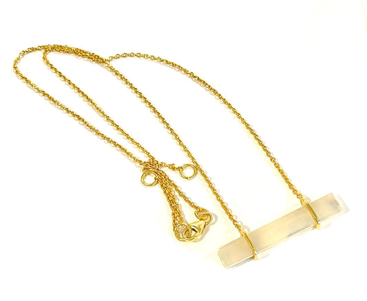 White Moonstone Gemstone Gold Chain Bar Necklace 18"