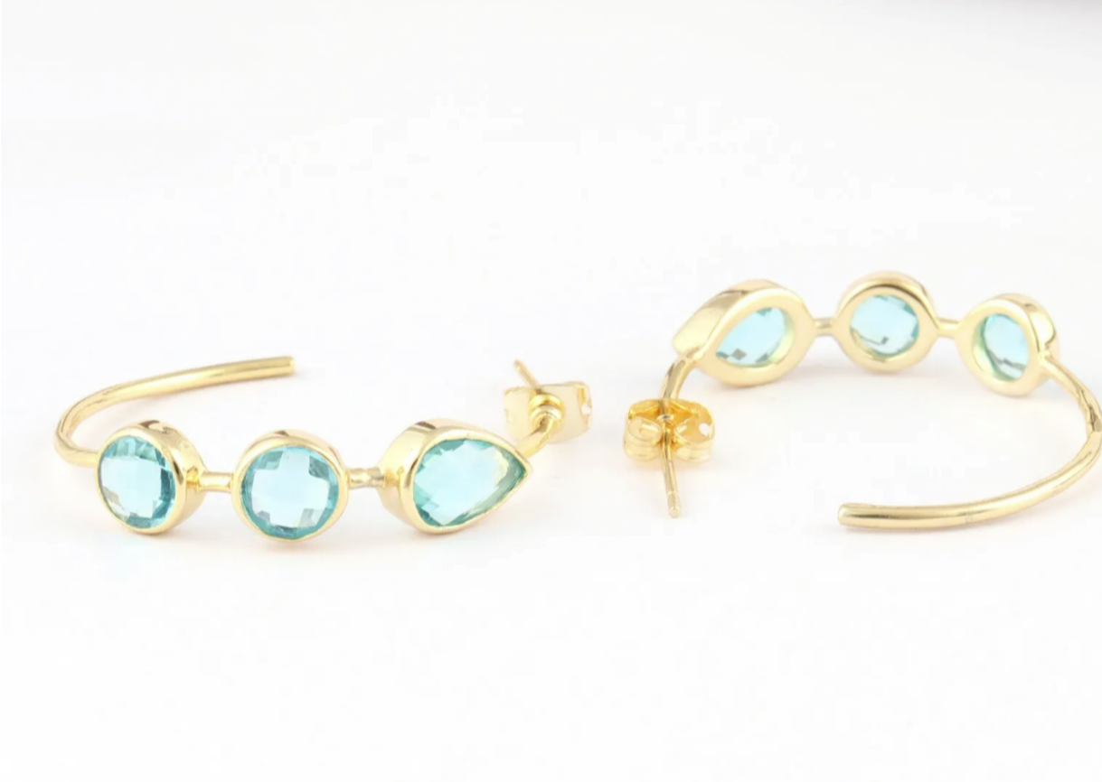 Round Pear-Shaped Quartz Gemstones Hoop Earrings 1.25”