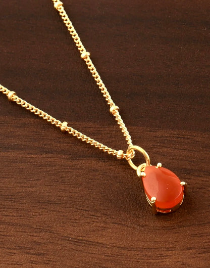 Pear-Shaped Carnelian Gemstone Pendant Necklace 18”