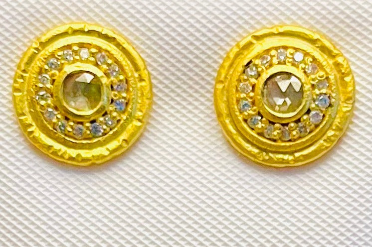 Peridot Gemstone Gold Stud Earrings
