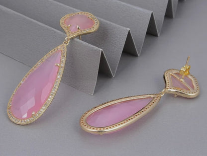 Pastel Pink Cat’s Eye Gemstone Statement Earrings 2.5”