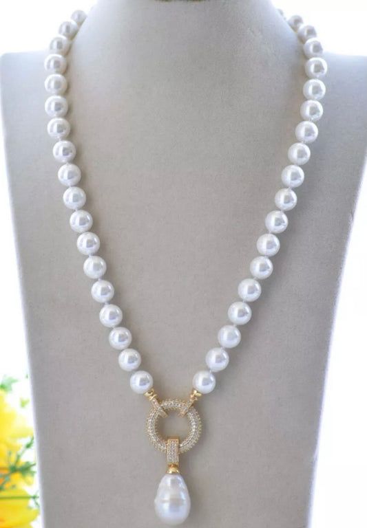 Detachable Keshi Pearl Drop Gemstone Double-Knotted Pearl Statement Necklace 18