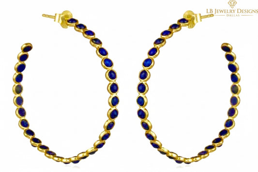 Lapis Lazuli Bezel-Set Statement Hoop Earrings