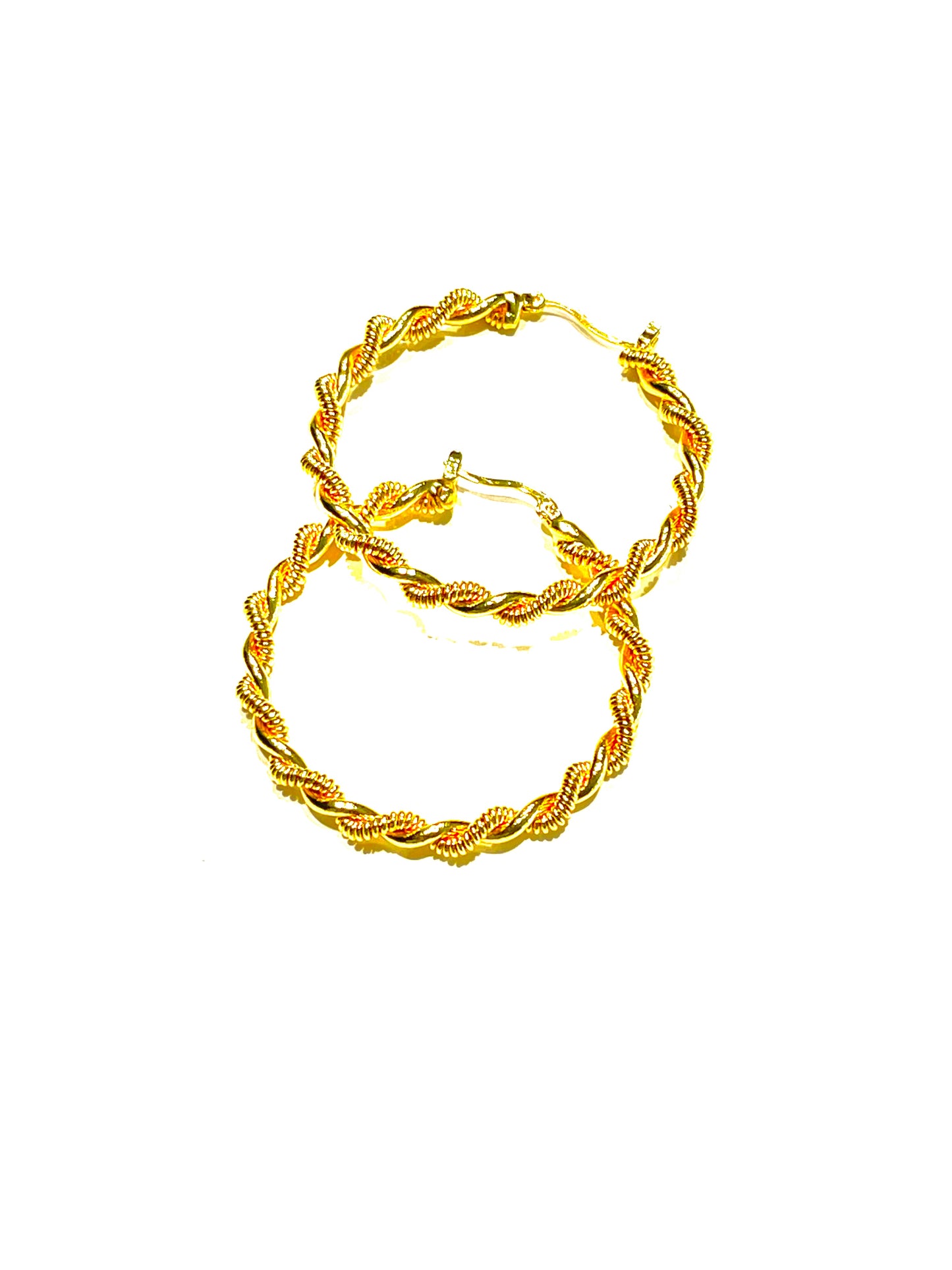 Twisted Rope Design Gold Statement Hoops 2"