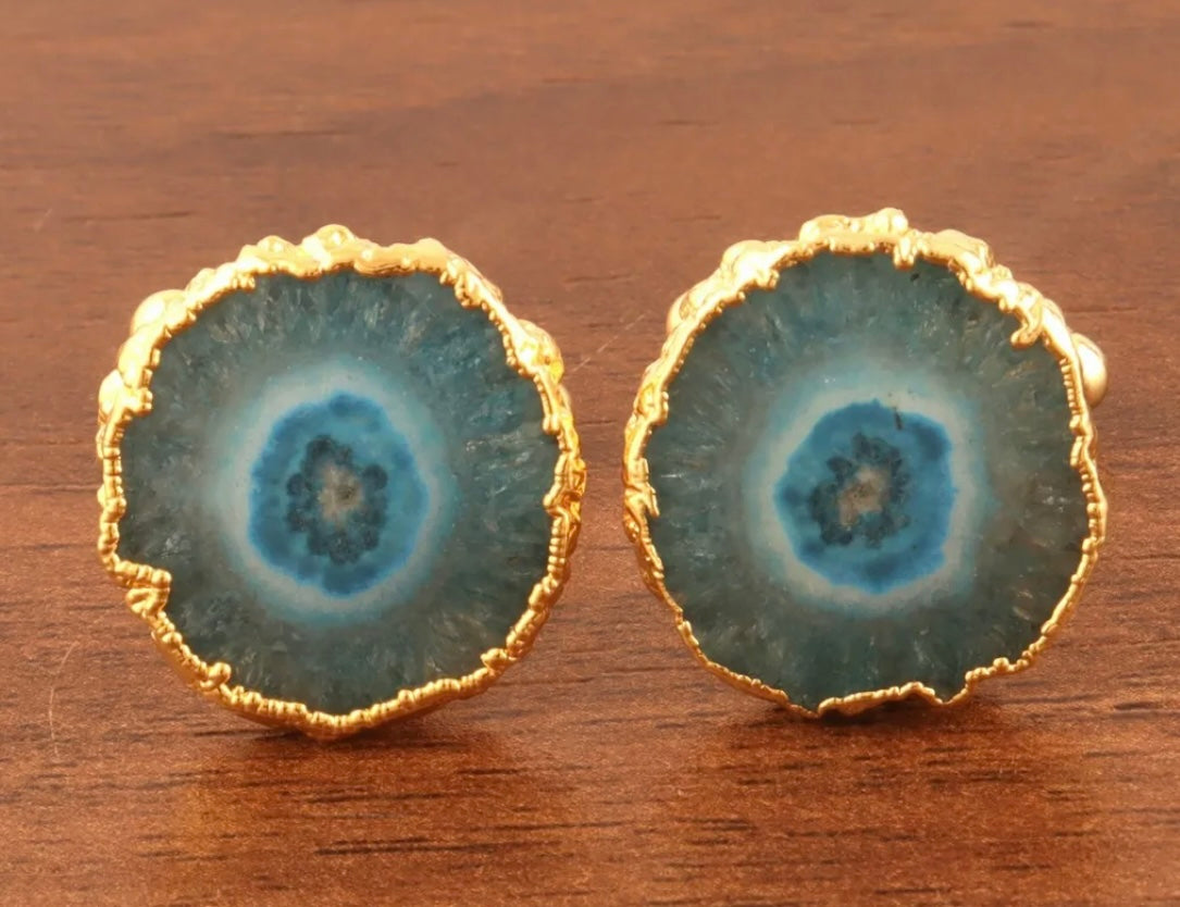 Brilliant Teal Geode 24k Gold Electroplated Cufflinks