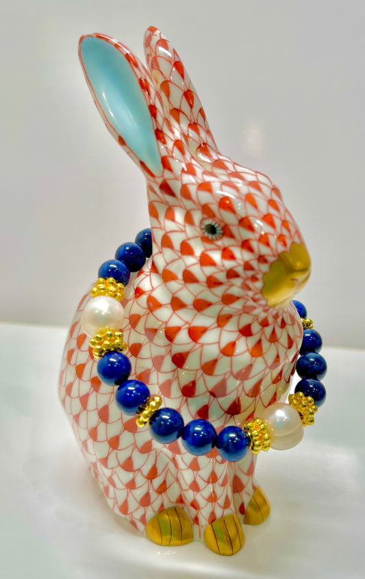 Lapis Lazuli Gemstone & Baroque Freshwater Pearls Gold Bracelet