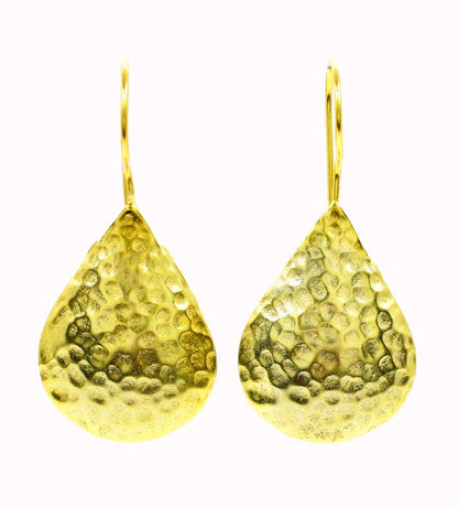 Hammered Teardrop Gold Dangle Earrings 2"