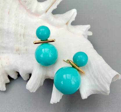 Colorful Double-Drop Turquoise Shell Stud Earrings