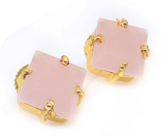 Diamond-Shaped Rose Quartz Gemstone Stud Earrings 1
