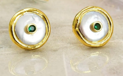 Keshi Coin Pearl Gold Stud Earrings