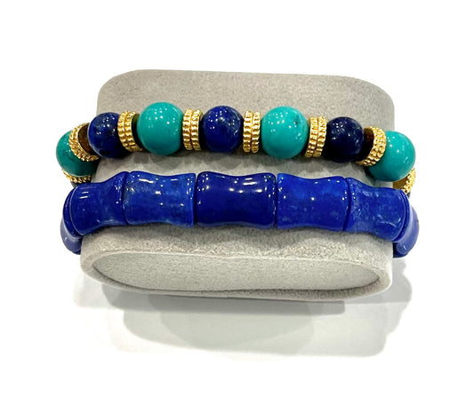 Lapis Lazuli and Turquoise Gemstone Bracelet Stack