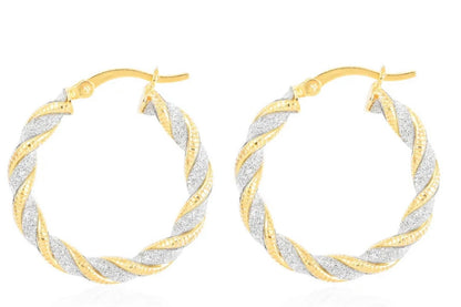 Twisted Two-Tone Sterling Silver & 14K GP Stardust Hoops 1.14”