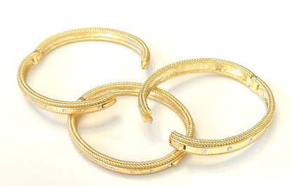 Gold and Pave Hinged Bangle Bracelet
