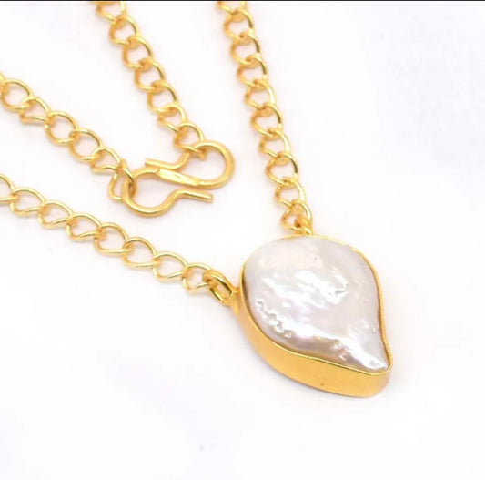 Baroque Pearl Gemstone Gold Chain Necklace 18