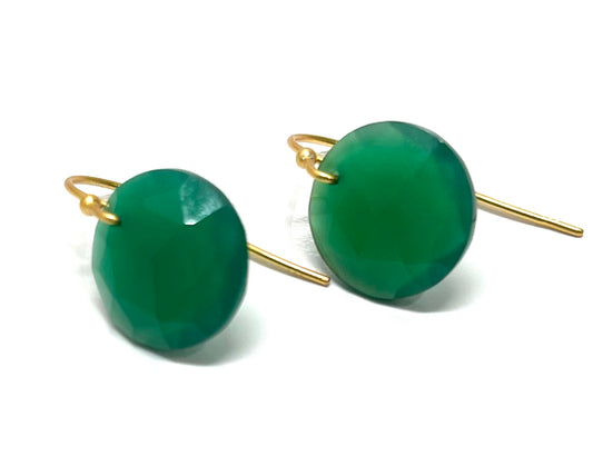 Briolette Green Onyx Gemstone Dangle Earrings 1.5”