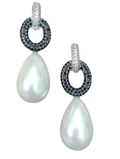 Elegant Pearl and Pave Dangle Statement Earrings 1.5"