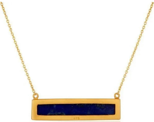 Lapis Lazuli Bar Pendant Gold Chain Necklace 18