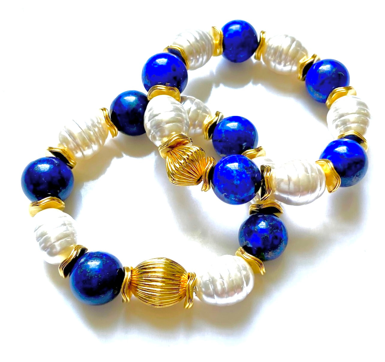 Lapis Lazuli and Pearl Gemstone Statement Bracelet