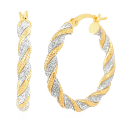 Twisted Two-Tone Sterling Silver & 14K GP Stardust Hoops 1.14”
