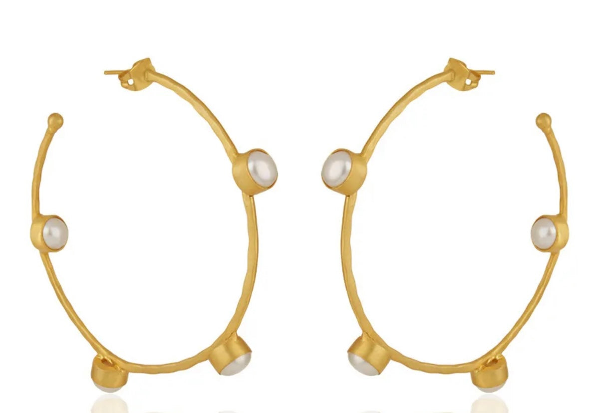 Oversized Pearl Inside-Out Pearl Gold Vermeil Statement Hoops 2.5”