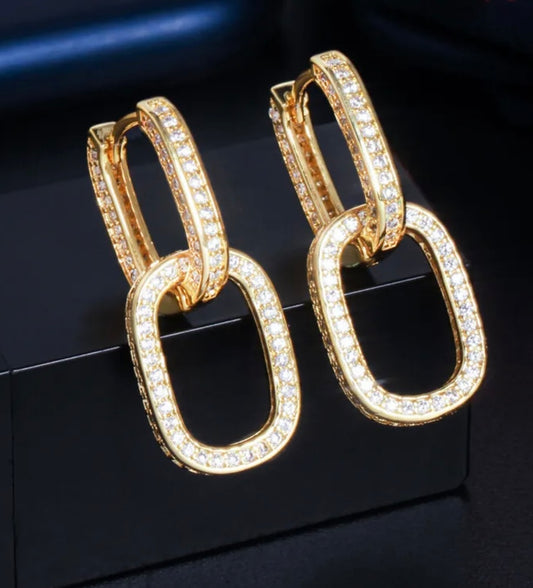 Double Cuban Link Chain Huggie Drop Earrings 1.18”