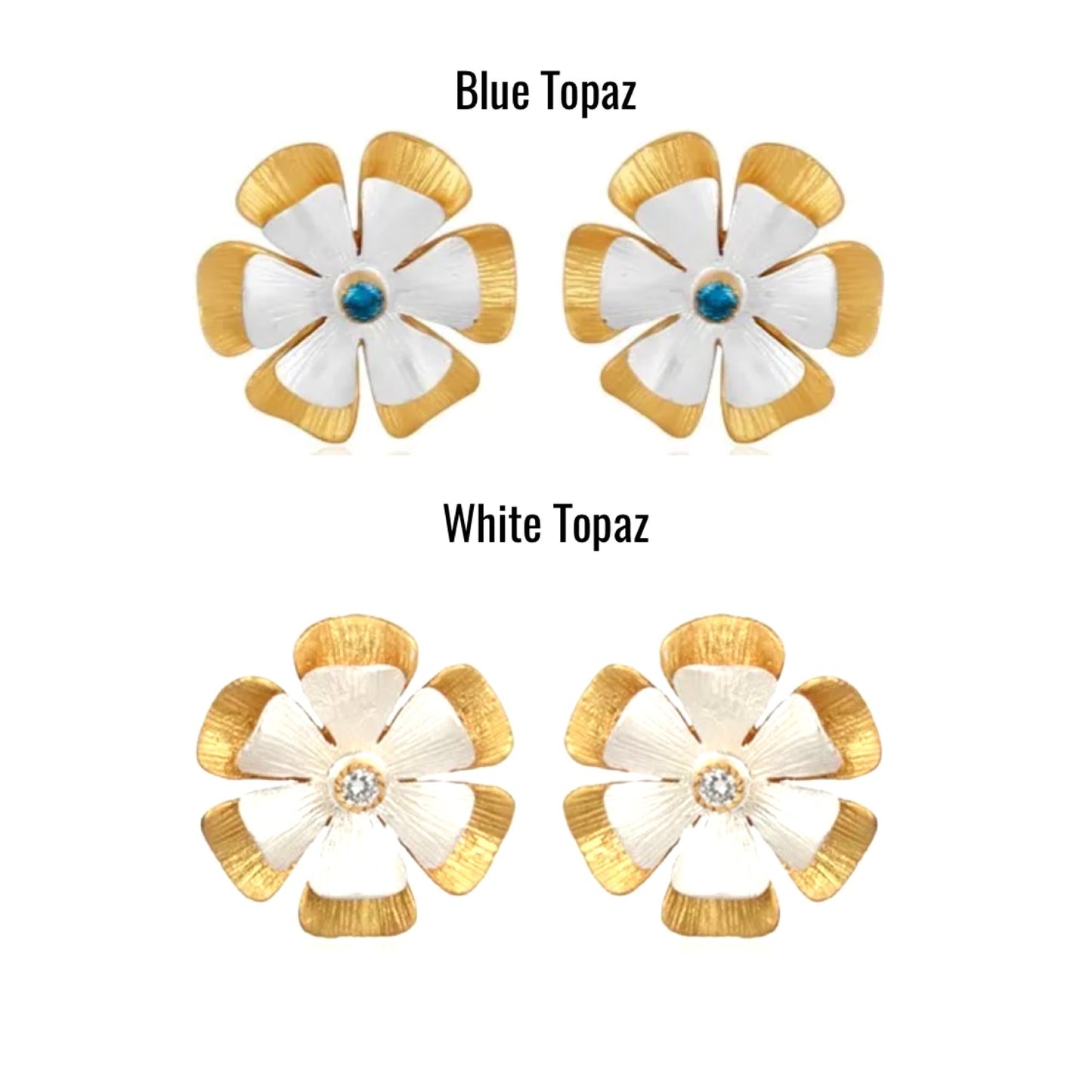 Flower Two-Tone Statement Earrings with Topaz Accent 1”
