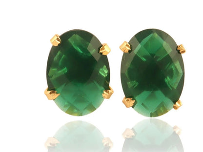Petite Oval Green Quartz Gemstone Stud Earrings