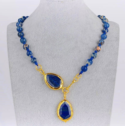 Blue Ocean Jasper and Lapis Lazuli Gemstones Statement Necklace