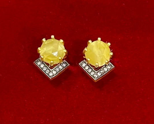 Petite Lemon Quartz and Rhodium Gold Stud Earrings